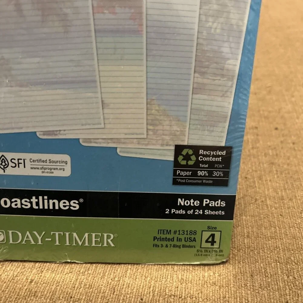 Day-Timer Coastlines Note Pads 2 Pads Of 24 Sheets #13188 Fits 3 & 7 Ring Size 4
